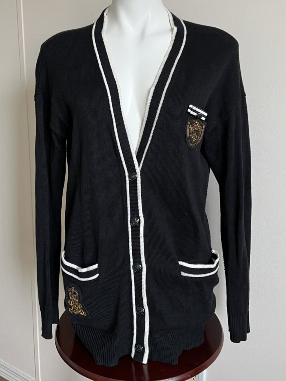 Ralph Lauren Womens Medium Bullion Patch Cardigan Sweater Collegiate